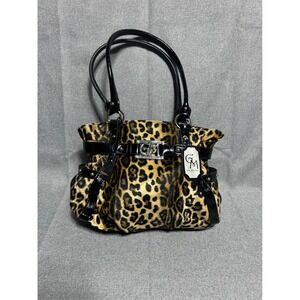 Gia Milani Shoulder Bag Womens Medium Brown Black  Leopard Print Faux Fur Y2K